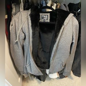Black TNA faux fur hoodie